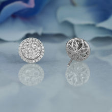 Load image into Gallery viewer, 14k Solid Gold Diamond Round Halo Cluster Statement Stud Earrings
