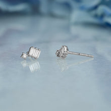 Load image into Gallery viewer, Single (Half Pair) 18k Solid Gold Natural Diamond Triple Baguette Bar and Round Stud Earrings