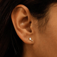 Load image into Gallery viewer, Single (Half Pair) 18k Solid Gold Natural Diamond Triple Baguette Bar and Round Stud Earrings