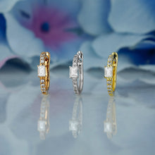 Load image into Gallery viewer, Single (Half Pair) 18k Solid Gold Natural Diamond Baguette Center Huggy Hoop Earrings