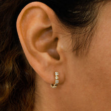 Load image into Gallery viewer, 14k Solid Gold Natural Diamond Illusion Cluster Huggy Hoop Earring
