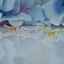 Load image into Gallery viewer, Single (Half Pair) 14k Solid Gold Natural Diamond Curved Crescent Beaded Bar Ear Climber Crawler Earrings