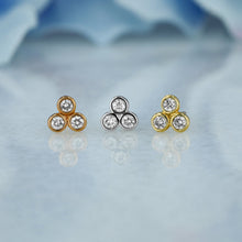 Load image into Gallery viewer, Single (Half Pair) 14k Solid Gold Natural Diamond 3 Stone Trio Bezel Set Stud Earring