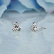 Load image into Gallery viewer, Single (Half Pair) 14k Solid Gold Natural Diamond 3 Stone Trio Bezel Set Stud Earring