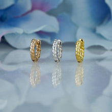 Load image into Gallery viewer, Single (Half Pair) 18k Solid Gold Natural Diamond Pavé Twist Rope Huggy Hoop Earring