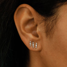 Load image into Gallery viewer, Single (Half Pair) 18k Solid Gold Diamond Baguette and Round Bar Earring Stud Climber Crawler
