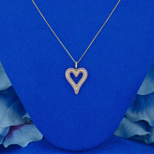 Load image into Gallery viewer, 18k Solid Gold Natural Diamond Border Pink Enamel Open Heart Necklace with Adjustable Drawstring Chain