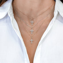 Load image into Gallery viewer, 14k Solid Gold Natural Diamond Small Cross Pendant Necklace with Adjustable Drawstring Chain
