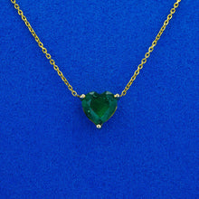 Load image into Gallery viewer, 18k Solid Gold Natural Emerald Heart Shaped Solitaire Necklace with Adjustable Drawstring Chain