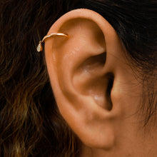 Load image into Gallery viewer, Single (Half Pair) 14k Solid Gold Natural Diamond Dangle Tear Drop Illusion Non-Pierce Ear Cuff