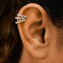 Load image into Gallery viewer, Single (Half Pair) 14k Solid Gold Natural Diamond Twist Leaf Illusion Non-Pierce Ear Cuff