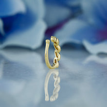 Load image into Gallery viewer, Single (Half Pair) 14k Solid Gold Natural Diamond Twist Leaf Illusion Non-Pierce Ear Cuff