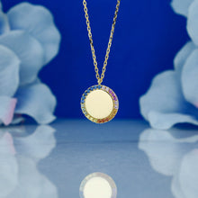 Load image into Gallery viewer, 14k Solid Gold Rainbow Sapphire Border Round Pendant Necklace with Adjustable Chain