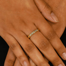 Load image into Gallery viewer, 14k Solid Gold Natural Diamond Bezel Set Princess Cut Wedding Band Stackable Ring