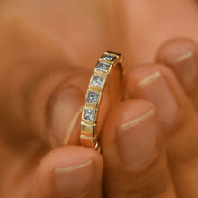 Load image into Gallery viewer, 14k Solid Gold Natural Diamond Bezel Set Princess Cut Wedding Band Stackable Ring