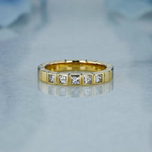 Load image into Gallery viewer, 14k Solid Gold Natural Diamond Bezel Set Princess Cut Wedding Band Stackable Ring