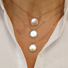 Load image into Gallery viewer, 14k Solid Gold Rainbow Sapphire Border Round Pendant Necklace with Adjustable Chain