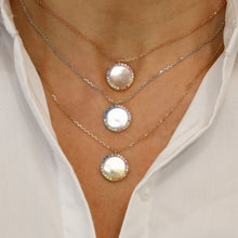 Load image into Gallery viewer, 14k Solid Gold Rainbow Sapphire Border Round Pendant Necklace with Adjustable Chain