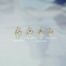 Load image into Gallery viewer, Single (Half Pair) 14k Solid Gold Natural Diamond Low Profile Small Three Prong Minimalist Stud Earrings