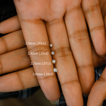 Load image into Gallery viewer, Single (Half Pair) 14k Solid Gold Natural Diamond Low Profile Small Three Prong Minimalist Stud Earrings