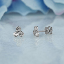 Load image into Gallery viewer, Single (Half Pair) 14k Solid Gold Natural Diamond 3 Stone Trio Bezel Set Stud Earring