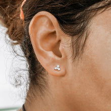 Load image into Gallery viewer, Single (Half Pair) 14k Solid Gold Natural Diamond 3 Stone Trio Bezel Set Stud Earring