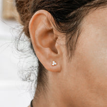 Load image into Gallery viewer, Single (Half Pair) 14k Solid Gold Natural Diamond 3 Stone Trio Bezel Set Stud Earring
