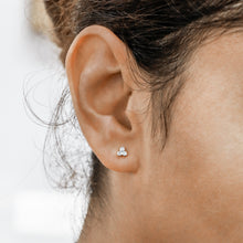 Load image into Gallery viewer, Single (Half Pair) 14k Solid Gold Natural Diamond 3 Stone Trio Bezel Set Stud Earring