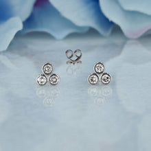 Load image into Gallery viewer, Single (Half Pair) 14k Solid Gold Natural Diamond 3 Stone Trio Bezel Set Stud Earring