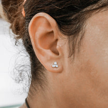 Load image into Gallery viewer, Single (Half Pair) 14k Solid Gold Natural Diamond 3 Stone Trio Bezel Set Stud Earring