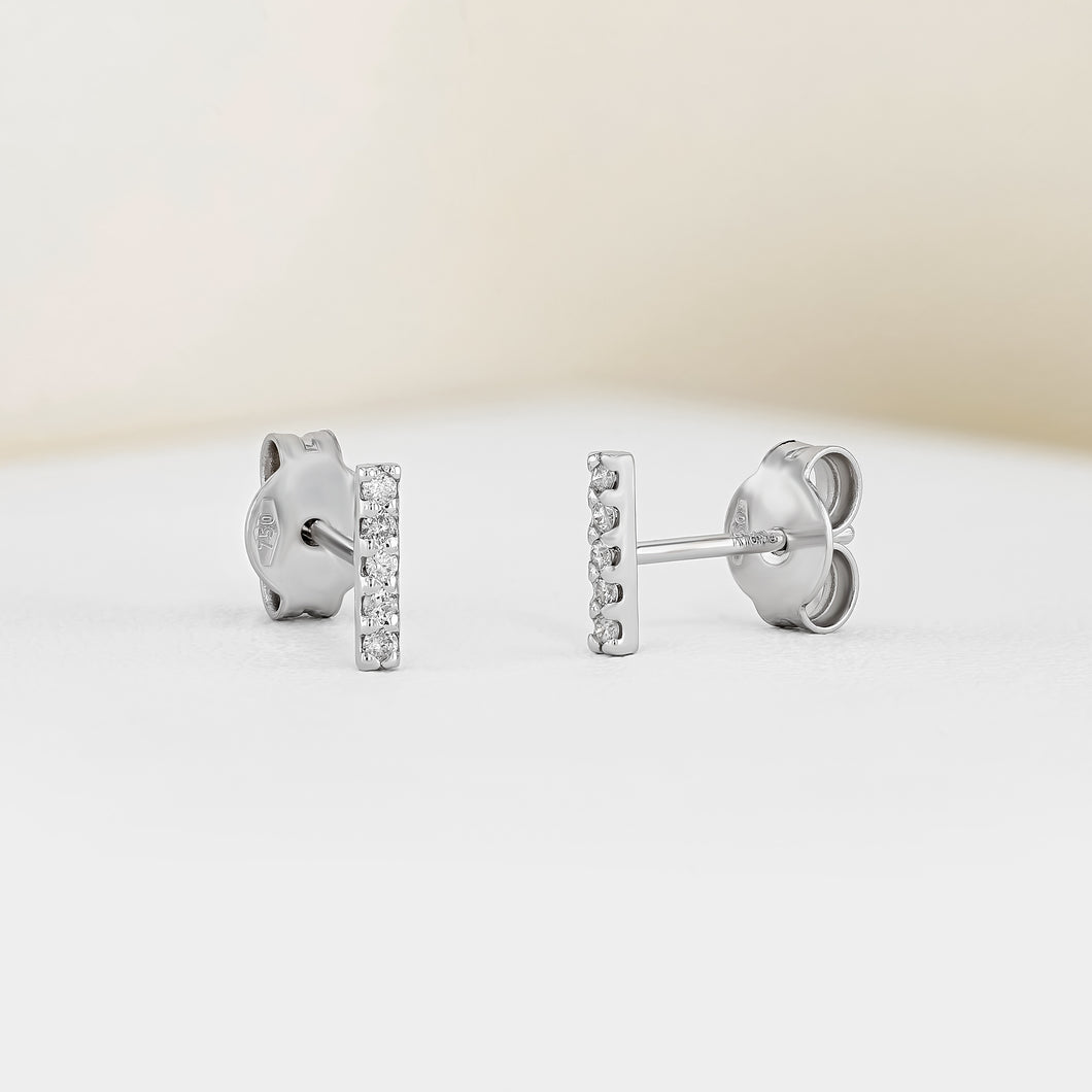 Social Value 18k Solid Rose Gold Natural Diamond Line Stud Earrings, HALF PAIR