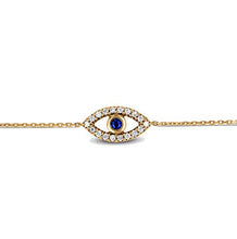 Load image into Gallery viewer, 14k Solid Gold and Natural Diamond Genuine Sapphire Evil Eye Chain Bracelet
