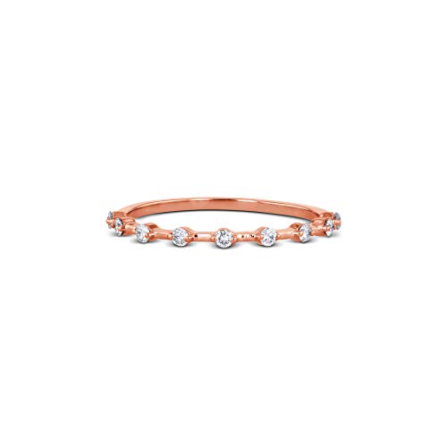 14k Gold Genuine Diamond Thin Distance Promise Stack Ring Band w/ 9 High Quality Diamonds in White Yellow or Gold