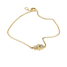 Load image into Gallery viewer, Social Value 14k Rose Gold Genuine Sapphire and Diamond Small Hamsa Chain Bracelet
