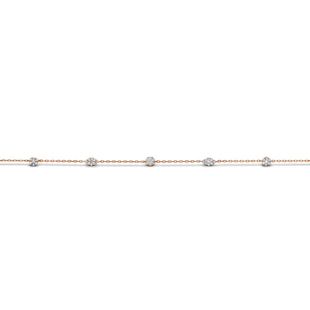 Social Value 18k Rose Gold Genuine Diamond Chain Diamond Cluster Station Layering Stacking Bracelet