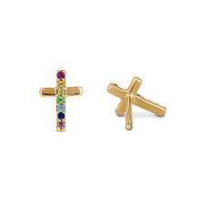 Load image into Gallery viewer, Social Value 14K Solid Gold Natural Gemstone Rainbow Cross Earring (Half Pair)
