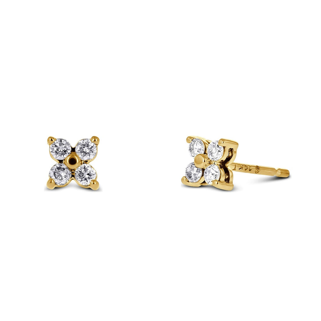 Single 14k Gold Natural Diamond Flower Stud Earring