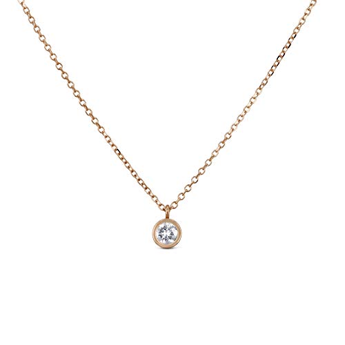 Social Value 14K Solid Gold Genuine Diamond Bezel Set Solitaire Drop Necklace
