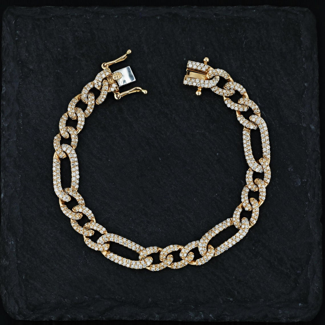 Social Value 18k Solid Rose Gold Genuine Natural Diamond Heavyweight Figaro Link Reversible Chain Bracelet