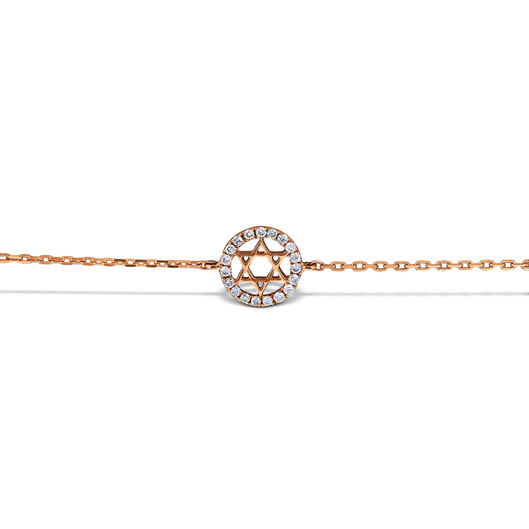 Social Value 14K Solid Gold Natural Diamond Star of David Bracelet
