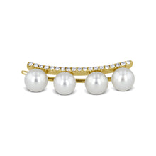 Load image into Gallery viewer, Social Value 14k Solid Gold Natural Diamond Cultured Pearl Ear Climber (Half Pair)
