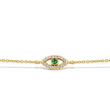 Load image into Gallery viewer, 14k Solid Gold and Natural Diamond Genuine Sapphire Evil Eye Chain Bracelet
