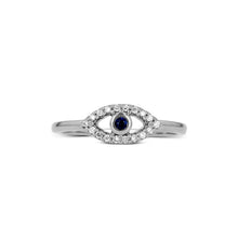 Load image into Gallery viewer, 14K Solid Gold Genuine Sapphire and Diamond Evil Eye Ring
