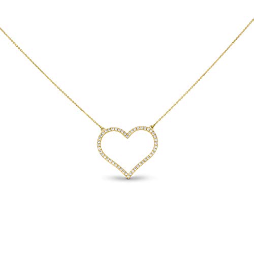 14k Solid Rose Gold Natural Diamond Open Heart Necklace, .25ct