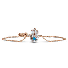 Load image into Gallery viewer, Social Value 18k Solid Rose Gold and Genuine Natural Diamond Turquoise Pave Evil Eye Bracelet

