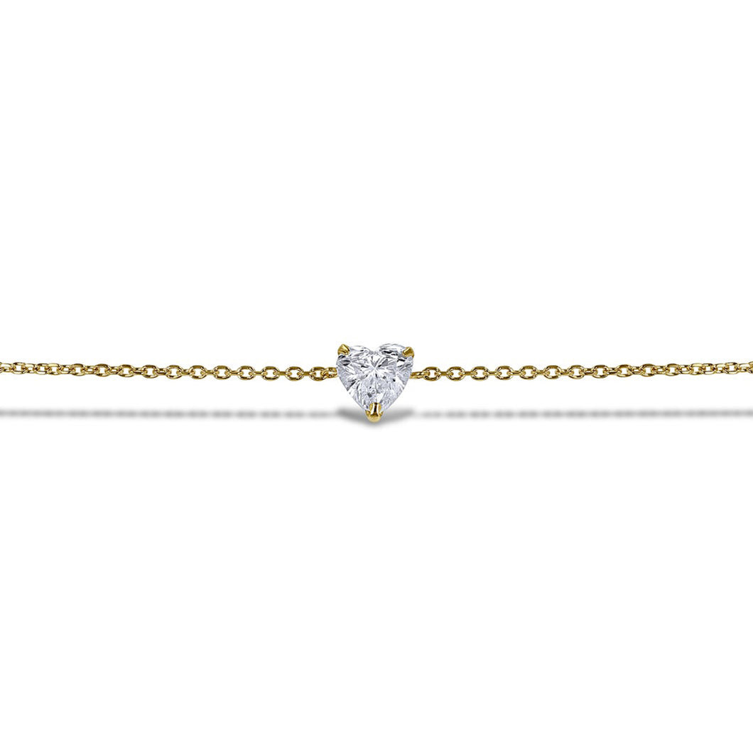 Social Value 18k Rose Gold Genuine Diamond  Heart Solitaire Stacking Layering Adjustable Dainty Minimalist Chain Bracelet, .21ct
