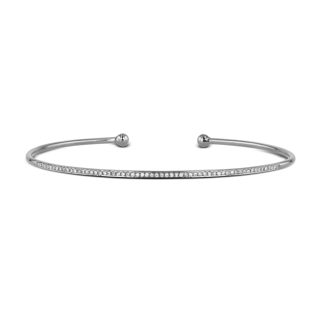 14k Solid Gold and Genuine Diamond Thin Stackable Bangle Cuff
