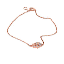 Load image into Gallery viewer, Social Value 14k Rose Gold Genuine Sapphire and Diamond Small Hamsa Chain Bracelet
