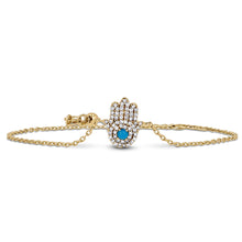 Load image into Gallery viewer, Social Value 18k Solid Rose Gold and Genuine Natural Diamond Turquoise Pave Evil Eye Bracelet
