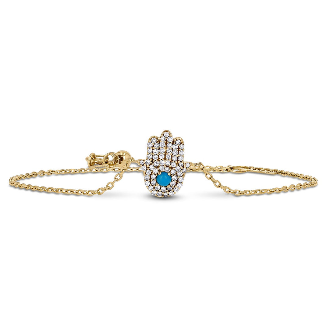 Social Value 18k Solid Rose Gold and Genuine Natural Diamond Turquoise Pave Evil Eye Bracelet